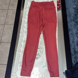 MPG red ribbed ankle length leggings